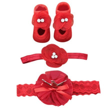 Load image into Gallery viewer, Newborn Baby Girls Headband Bow Flowers Cloth Hair Bands Hair Accessories  Gift Boxes Three-piece Suit