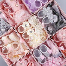 Load image into Gallery viewer, Newborn Baby Girls Headband Bow Flowers Cloth Hair Bands Hair Accessories  Gift Boxes Three-piece Suit