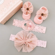 Load image into Gallery viewer, Newborn Baby Girls Headband Bow Flowers Cloth Hair Bands Hair Accessories  Gift Boxes Three-piece Suit
