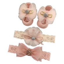 Load image into Gallery viewer, Newborn Baby Girls Headband Bow Flowers Cloth Hair Bands Hair Accessories  Gift Boxes Three-piece Suit