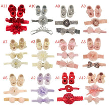 Load image into Gallery viewer, Newborn Baby Girls Headband Bow Flowers Cloth Hair Bands Hair Accessories  Gift Boxes Three-piece Suit