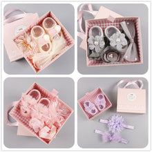 Load image into Gallery viewer, Newborn Baby Girls Headband Bow Flowers Cloth Hair Bands Hair Accessories  Gift Boxes Three-piece Suit